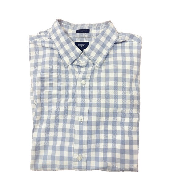 J. Crew Mens Size Medium Slim White Blue Long Sleeve Button Up Shirt Cotton M - Picture 6 of 6